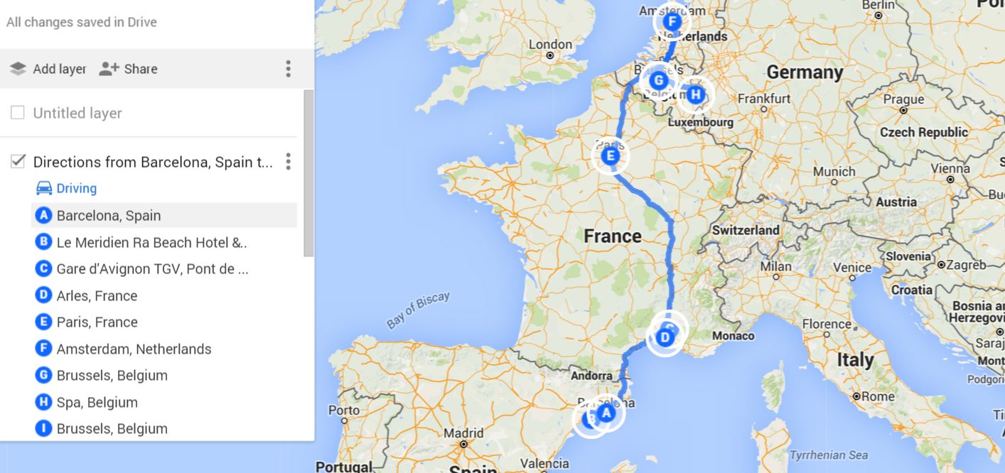 Road Trip Map in Europe